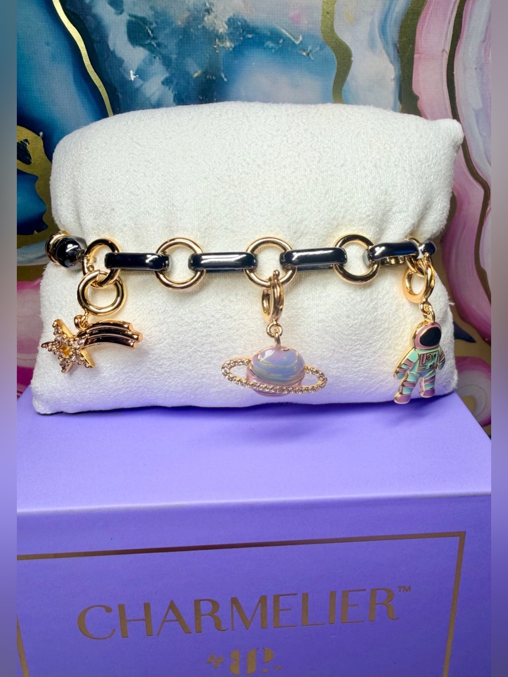 Bomb Party Charmelier Bracelet •Cosmic Drip• Gold & Hematite BR82114